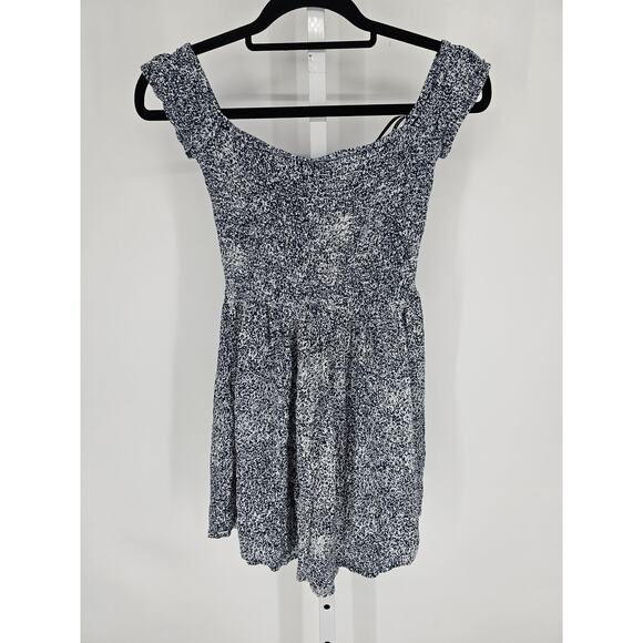 Vintage Y2K Volcom Womens Sz XS Mini Skater Dress Blue Floral Smocked - Picture 5 of 5